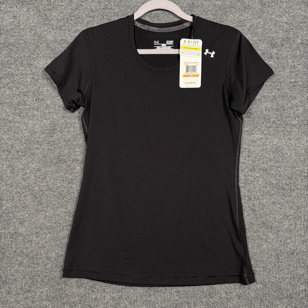 New Under Armour Size Small Base Layer Tee T-Shirt Black Crew Neck Short Sleeves
